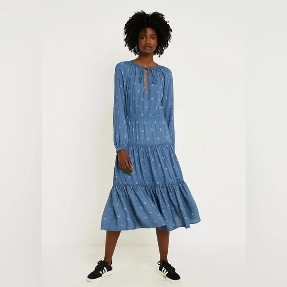 Urban Outfitters | Dresses | Urban Outfitters Blue Paisley Tiered Long  Sleeve Smocked Midi Dress | Poshmark